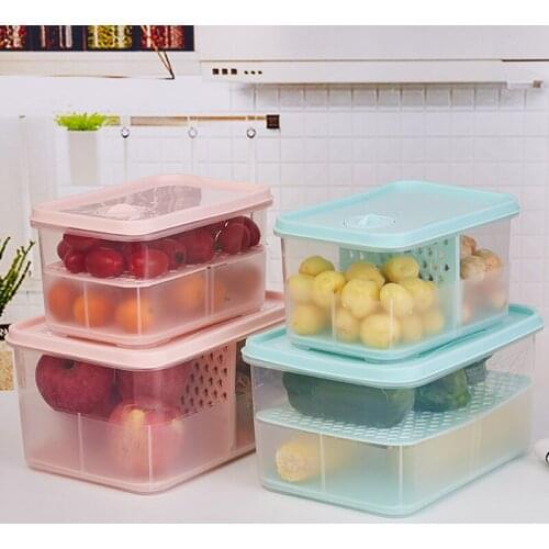 Square Transparent Box Food Storage Containers Kitchen Organizer Home Supplies Household Compartment Vegetable Fresh-Keeping Box