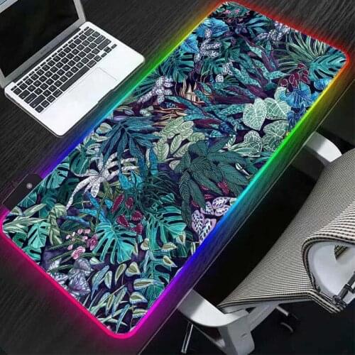 Oil painting leaves landscape rgb mouse pad pc gamer gaming accessories deskmat xxl non-slip natural rubber led folding play mat