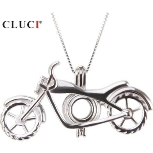 CLUCI 925 Sterling Silver Fashion Motorcycle Shaped Pendant Women Necklace Jewelry Accessory Silver 925 Pearl Locket SC307SB