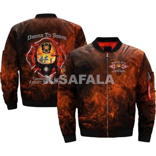 Mens Unisex Firefighter Print 3D Bomber Jackets Zipper Winter Flight Jacket Fireman Marines Casual Thick Coats Women Streetwear