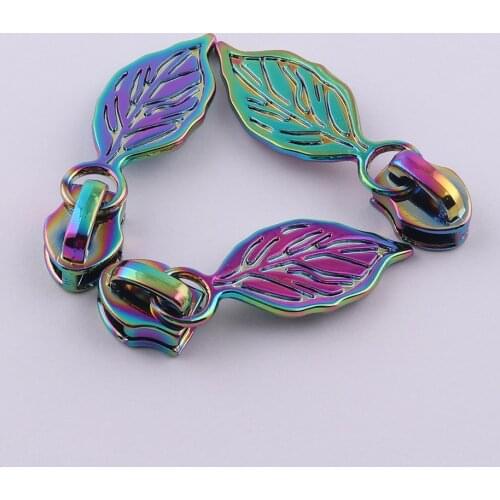 Zipper Slider Head Size 5# Rainbow Zipper Puller Leaf Shape Zipper Fastener Instant for Universal Zipper Replacement Kit