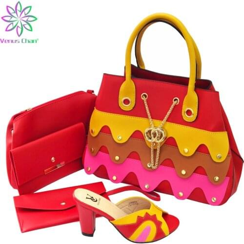 New Coming Peep Slippers Toe Sandals with Hand Bag in Red Color High Quality Nigerian Women Shoes and Bag Set for Party