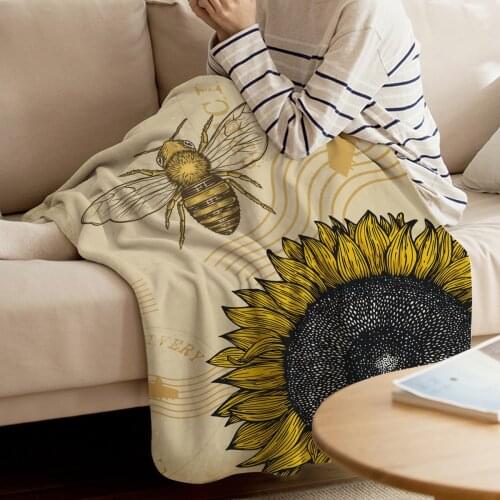 Sunflower Bee Retro Style Throw Blanket Warm Microfiber Blanket Cartoon Blankets For Beds Home Decor
