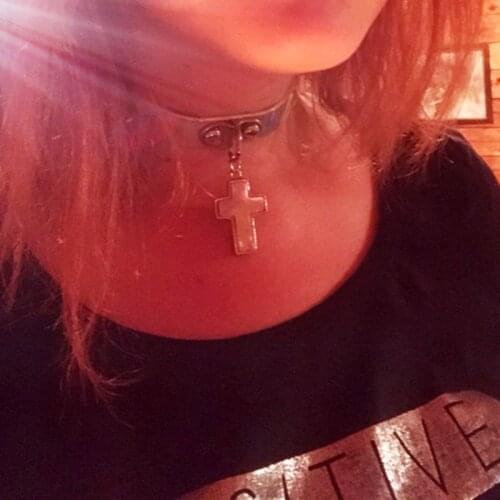 New Womens Erotic Accessories Harajuku Style Sexy PU Collar Fashion Metal Cross Necklace Leather Neck Ring SM Bondage Sex Toy