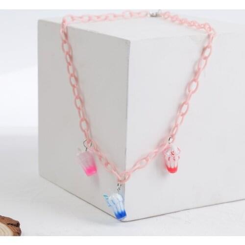 Cute 3 Color Plastic Silicone Ice Cream Pendants Necklaces For Women Girls Pink Acrylic Link Chain Necklace Party Jewelry Gift