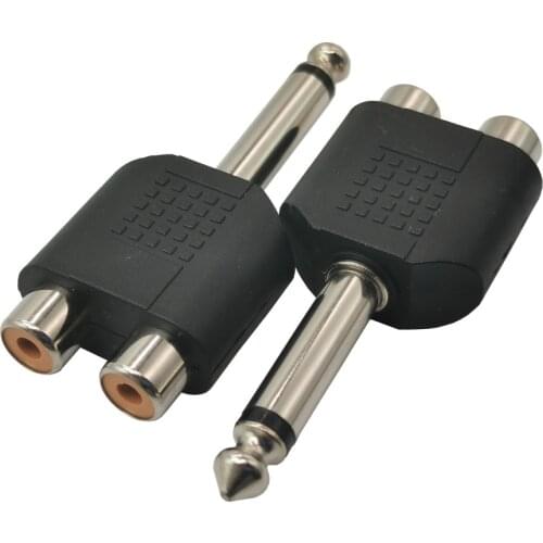 Adapter Connector Converting Dual Track 6.35/6.5 to Dual RCA Female 6.5 to AV 6.35/6.5 Side for RCA 1-to-2