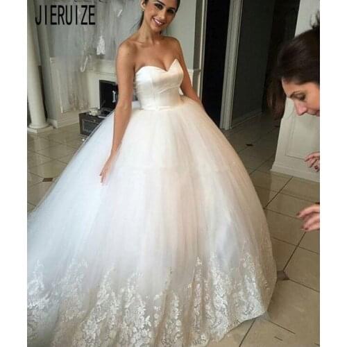 JIERUIZE Simple Ball Gown Wedding Dresses Sweetheart Lace Up Back With Appliques Wedding Gowns robe de mariee Bridal Dresses