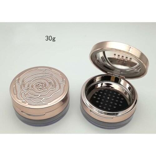 10pcs/lot 30g Empty Round Double Layer Loose Powder Case Jar Rose Gold Cosmetic Powder Compact Bottle with Grid & puff & mirror