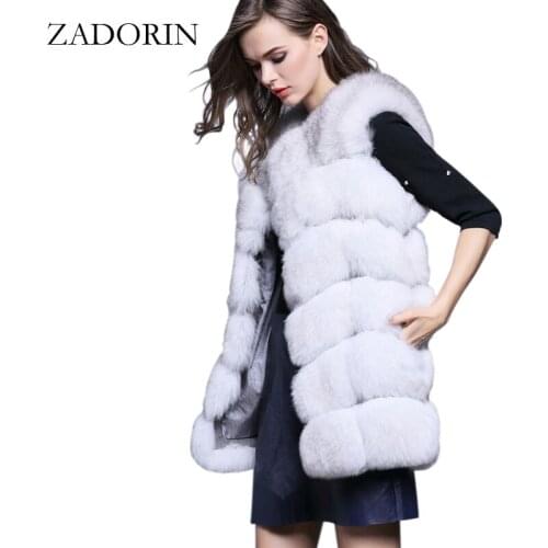 ZADORIN 4XL Female Fur Waistcoat Winter Warm Faux Fox Fur Vest Women High-Grade Cappa Fashion O-Neck Long Fur Coat Cardigan