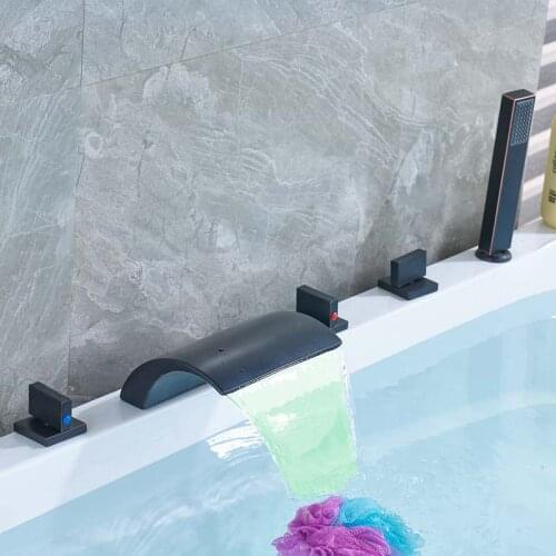 Three Handles Oil Rubbed Bronze Finish Bathtub Shower Faucet W/ Hand Shower Mixer Tap