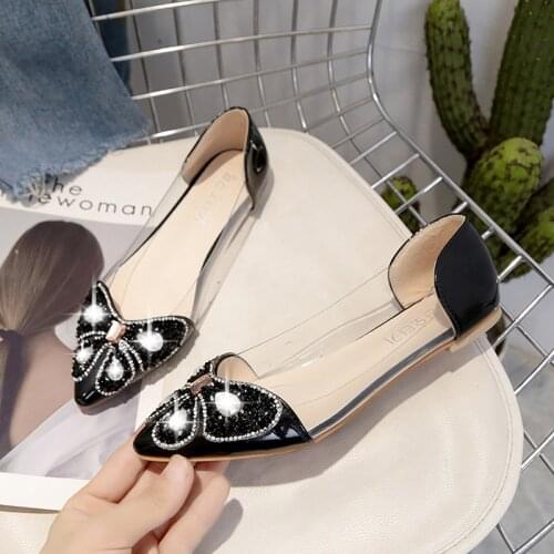 Rhinestone Flats Women Shoes Leisure Spring Pointy Butterfly Ballerina Bling Ladies Shoes Transparent Shiny Crystal Casual Shoes