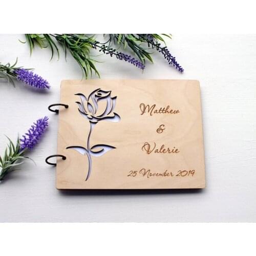 Engraved Hollowed Flower Wedding Guest Book Alternatives,Wood Guestbook,Custom A4 Wedding Photo Album,Rustic Engraved Guestbook