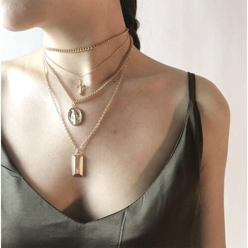 Free Shipping Handmade Unique Creativity Alloy Tag Cross Sweater Chain Fashion Simple Religion Madonna Multilayer Necklace