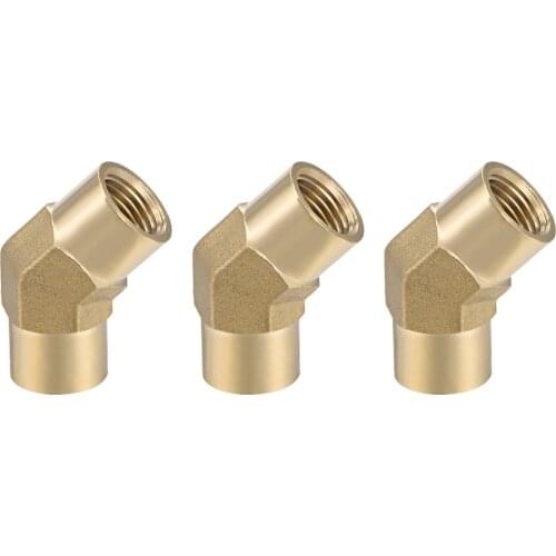 Uxcell 3pcs Brass Pipe Fitting - 45 Degree Elbow G1/4 Female X G1/4 Female Hex Bushing Adapter 36.5mm Length