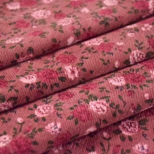High quality corduroy fabric Beige Rose Print tissu Autumn winter dress pants cheongsam tissus
