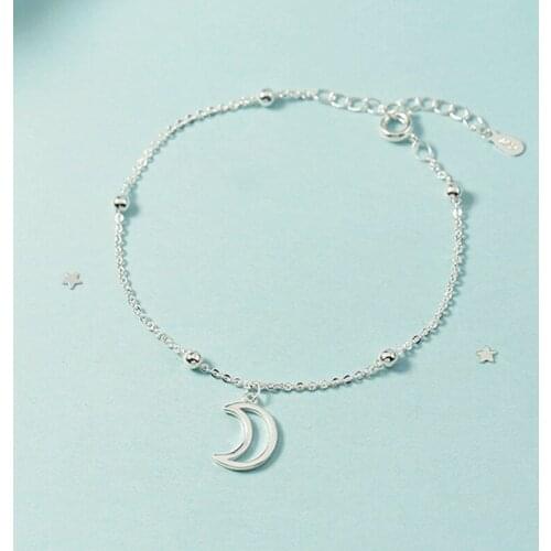 925 Sterling Silver Moon Small Round Bead Charm Bracelet & Bangle For Women Party Wedding Jewelry SL298