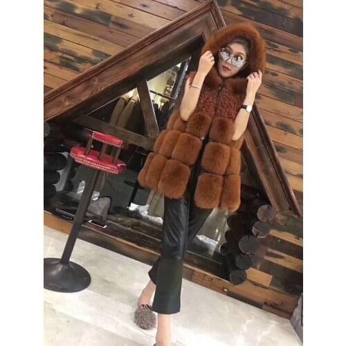 Women whole skin real fox fur vest hooded winter female lamb hair jacket A version Korean version waistcoat