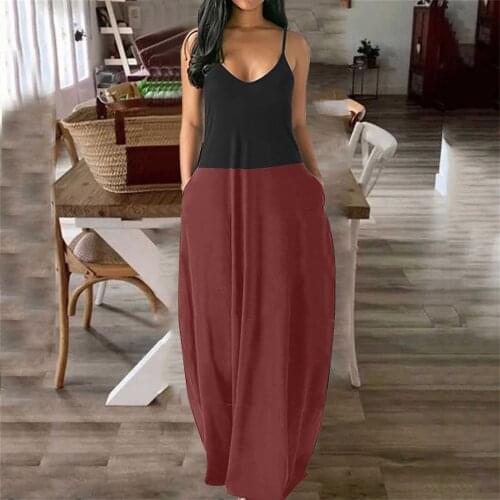 Hot Sale Women Casual Plus Size Multicolor Solid Color Maxi Dress Sexy V-Neck Sleeveless With Pockets Casual Holiday Long Dress