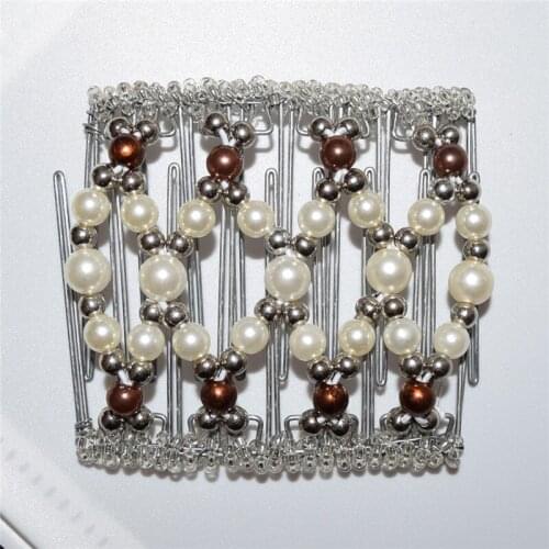 10 pcs /lot Stainless steel metal comb girls women lady pearl beads wedding pary best gift magic comb