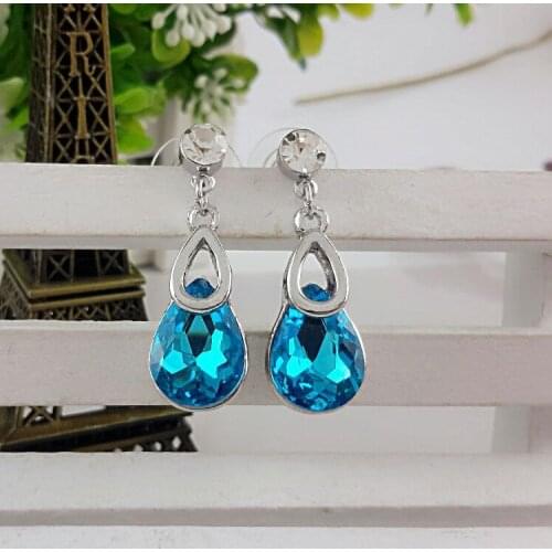 2019 Fine ladies earrings 925 sterling silver - blue - silver - purple crystal zircon stud earrings, bride Christmas gift