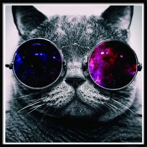 5D Diamond Painting Animal Set Color Cat with Sunglasses Diamond Embroidery Mosaic Picture Cross Stitch DIY Home Decoration