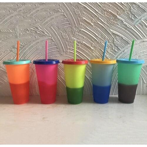 710ML PP Temperature Magical Color Change Cups Colorful Cold Water Color Changing Coffee Cup Mug Water Bottles With Straws 5pcs