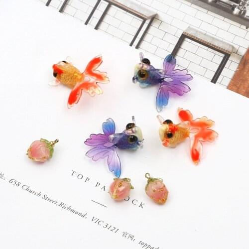 Acrylic simulation small goldfish earrings necklace small strawberry pendant accessories handmade diy earrings making materials