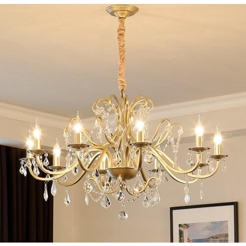 American Crystal Chandelier Lighting Living Room Bedroom Crystal Lamp Modern Candle Chandeliers Simple Restaurant Hanging Lamps