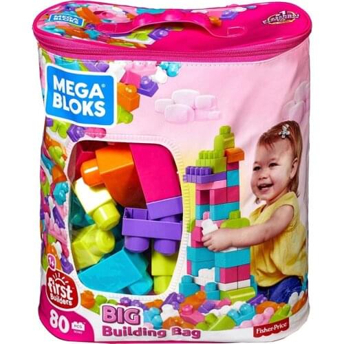 Mega Bloks 80 Pcs Big Building Bag Blue / Pink Bags +1 age CYP72 First Builders