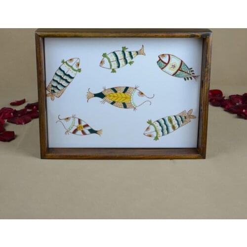 Solid wood tea tray, household rectangle, modern simple reception plate, single layer hand-painted ceramic coffee,, teacup tray