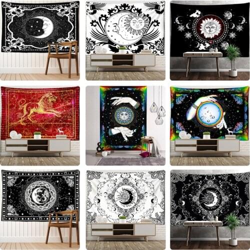 Black And White Sun Moon Tapestry Wall Hanging Mandala Hippie Bohemian Carpet Psychedelic Tarot Dormitory Home Decor