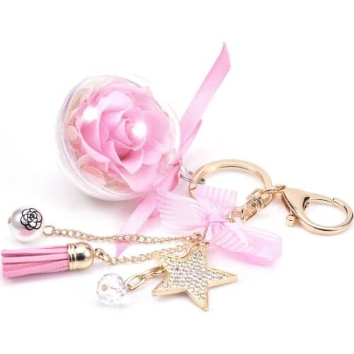 Valentines Day Decorative Gifts Forever Rose Hanging Rose Tassel Forever Rose Keys Ornaments Keychain Anniversary Gift for Girl