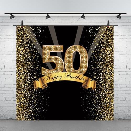 Black Gold 50th Backdrop Happy Birthday Party Women Men Photograph Background Banner Decoration