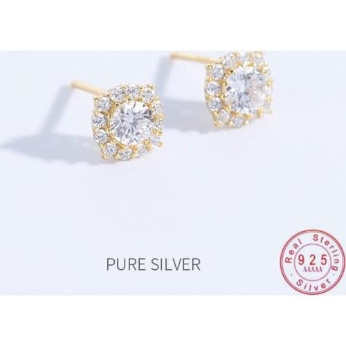 HI MAN 925 Sterling Silver Plated 14K Gold Micro-Inlaid Zircon Stud Earrings Women Shiny Temperament Wedding Jewelry