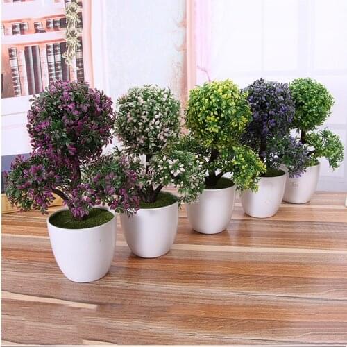 Simulation Bonsai, home bonsai decoration, three small trees, potted plastic, simulation flowers, creative home decoration