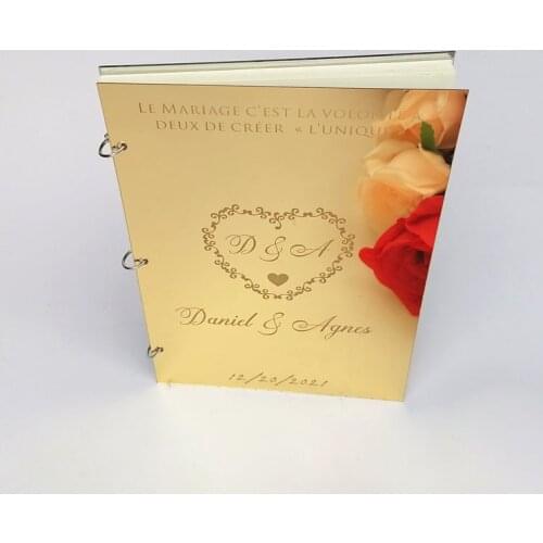 Custom B5 Acrylic Mirror Couple Name Wedding Signature Guest Book Classical Design Personalized Bride Groom Name Party Gift