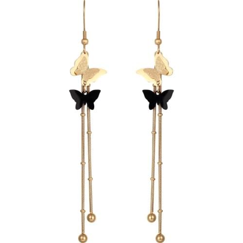 Classic noble Easy Wear Hook Style Earring Long Chain Bead Gold And Black Butterfly Drop Earring Party Jewelry For Women