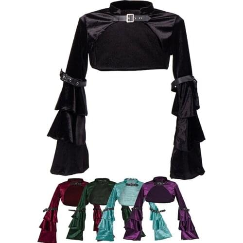 Adult Gothic Steampunk Shrug Shawl Costume Velvet Long Sleeve Bolero Halloween Carnival Party Cosplay Fancy Dress
