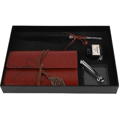 SOONHUA Retro Leather Notebook Calligraphy Feather Dip Gift Quill Pen Writing Ink Set Gift Box Wedding Fountain Pen Design