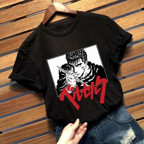 Summer Unisex Loose Berserk Guts Black T-shirt Harajuku Anime Cartoon Print T-shirt Japanese Anime T-shirt