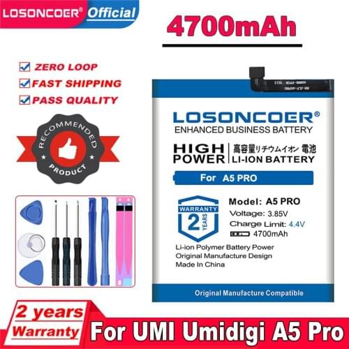 LOSONCOER 4700mAh A5 Pro Battery For UMI Umidigi A5 Pro Mobile Phone Battery