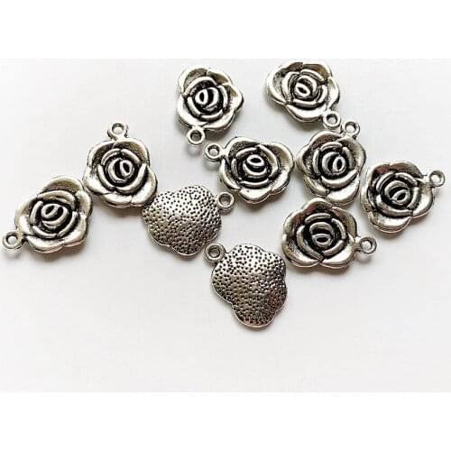 10 PCS Metal Rose Flower Pendant Silver Plated For Necklace Earrings Diy Bracelets Alloy Charms for Jewelry Making Diy Accessory