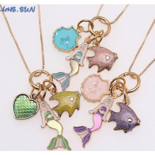MHS.SUN Cute Design Mermail/Shell/Fish/Heart Pendant Kids Child Chain Necklace Baby Girls Charm Chain Necklace For Party Gifts