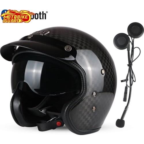 AMU Motorbike Open Face Helmets Motorcycle 3/4 Carbon Fiber Moto Racing Helmet Retro Vintage JET BLUETOOTH Riding Helmets