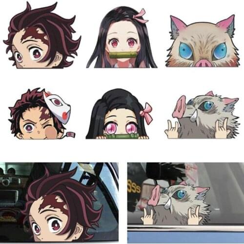 Anime Demon Slayer Nezuko Kamado Tanjirou Inosuke Cartoon Car Sticker Funny Decals Windshield Windows Trunk Stickers Cosplay