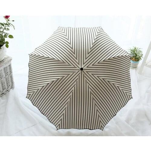 2021 New flouncing striped red-fold tri-fold the entire shade sun umbrella princess vinyl umbrella UV umbrella