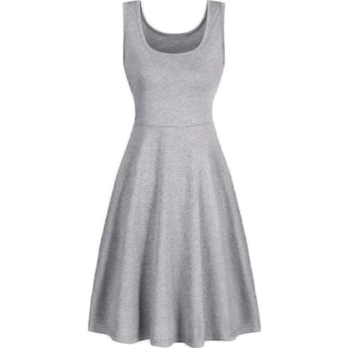 Summer Women Solid Color O-neck Suspender Sling Sleeveless Back To The Basics Hip Plaeted A Line Dress