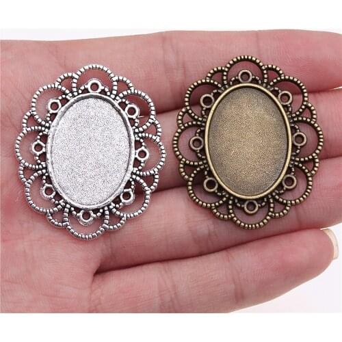 Fit 18x25mm 13x18mm 2 Colors Antique Bronze Antique Silver Color Lace Cameo Cabochon Pendant Base Setting Charms