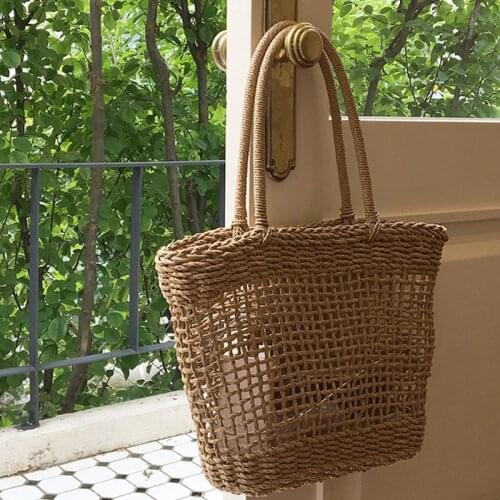 Casual Hollow Straw Basket Women Handbags Rattan Shoulder Bags Wicker Weave Summer Beach Bag Large Capacity Tote Travel Purses