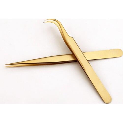 Professional Gold Lash Extension Volume Tweezers Precision Eyebrow Tweezers Bulk For Makeup Tools Lashes Accessories